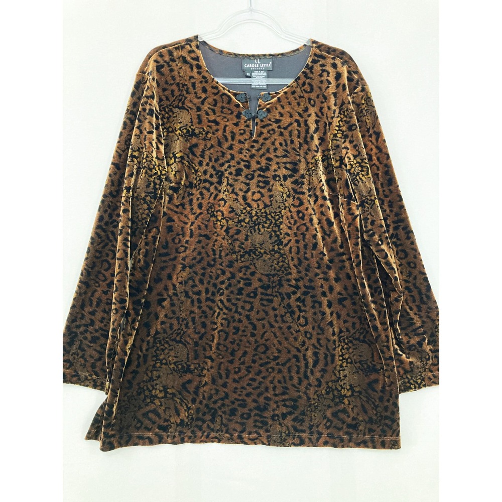 Carole Little Velvet Top size 16 Brown Leopard Animal Print Stretch Comfy‎
